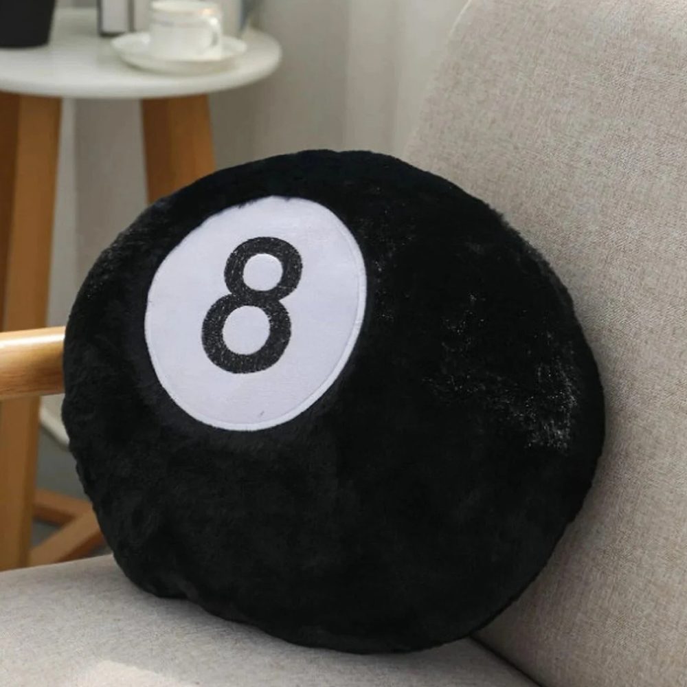 MakBak 13.78in Soft Black 8-Ball Pillow For Bedroom Sofa Size